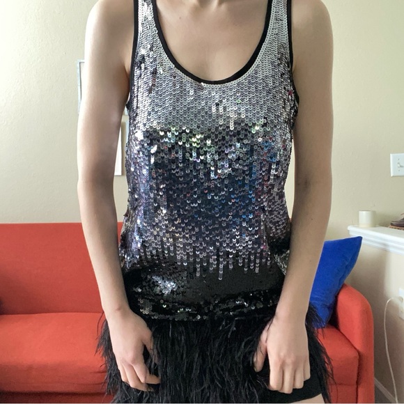 Michael Kors silver to black ombre sequin and feathers flapper tank dress - Picture 5 of 6